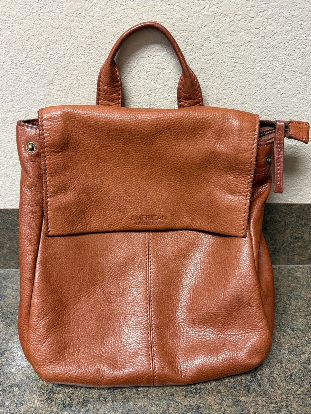 American Leather Co Cognac Leather Backpack Tote